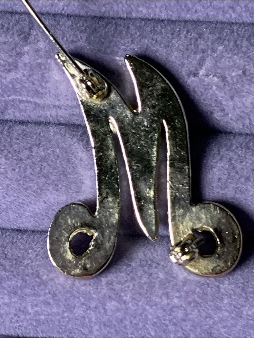 Vintage Rhinestone Initial M Brooch, Cursive Script